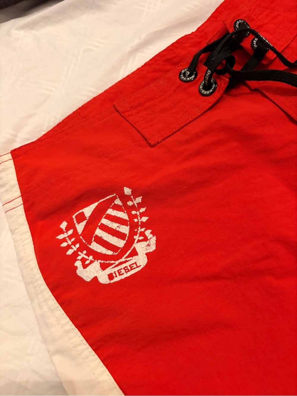 Diesel Men’s Red and White Swim Board Shorts